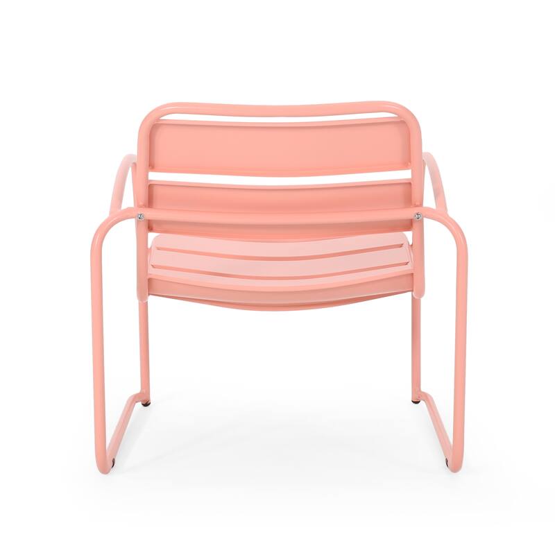 Conrad Coral Iron Outdoor Patio Chair Set of 2 with Open Slat Design 27W x 24.5D x 25.25H Inches