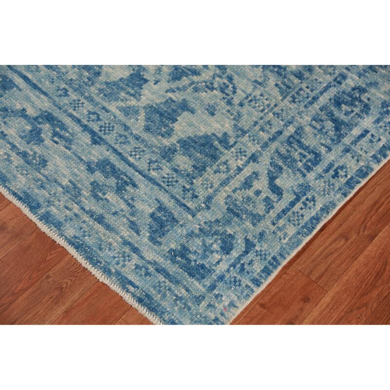 Hand Knotted Oriental 100% Wool Carpet Transitional All-Over Navy Blue & Blues Oushak Runner Rug - 17' 4'' X 3' 2''