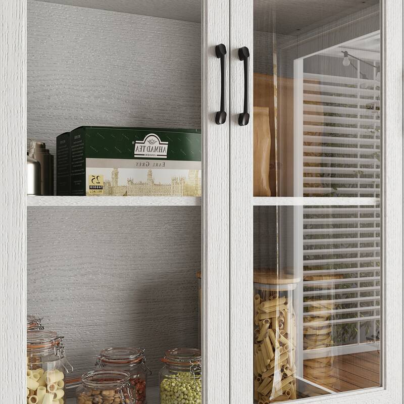 61.8" W Kitchen Pantry Cabinet, Freestanding Cupboard with Glass Doors