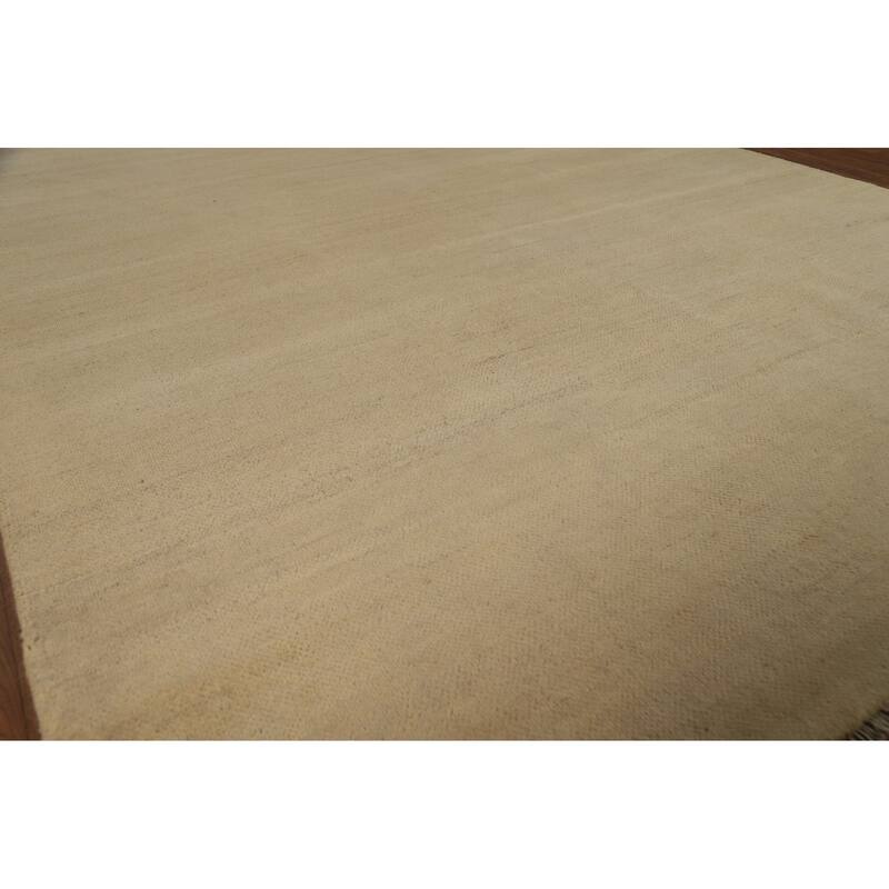 Muted Gold Beige Gabbeh Oriental Area Rug Hand-Knotted Wool Carpet - 6'5" x 9'8"