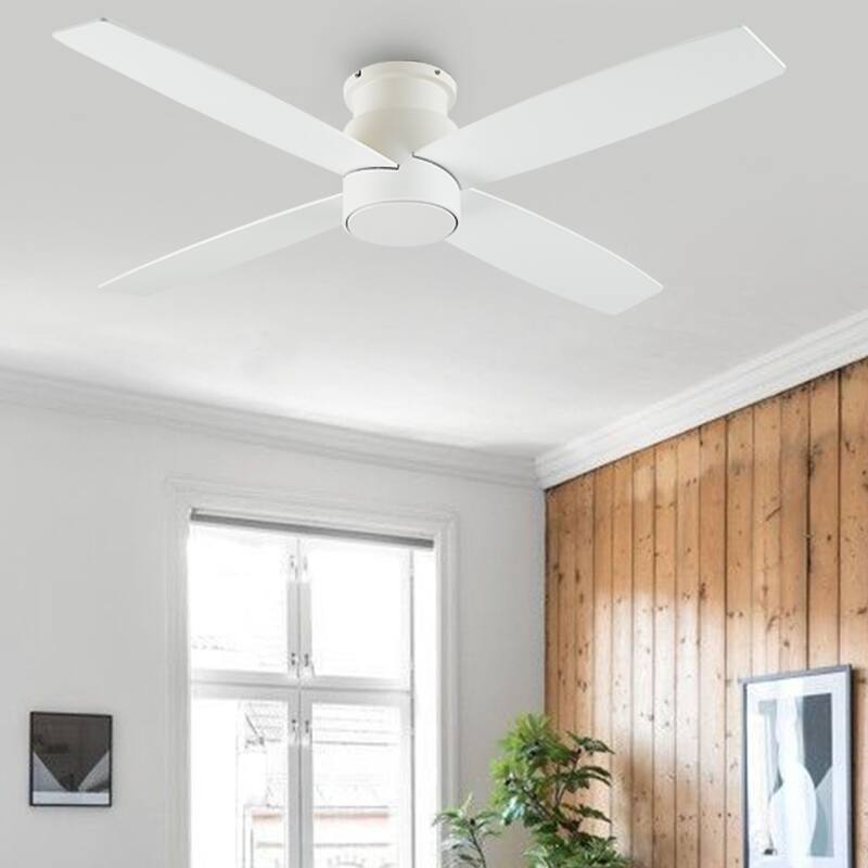 WINGBO 44" and 52" Flush Mount DC Ceiling Fan without Lights, 4 Reversible Blades