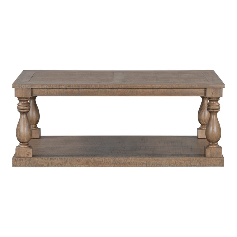 Vintage Coffee Table Center Table with Shelf, Side Table Brown Cocktail Table for Living Room Bedroom