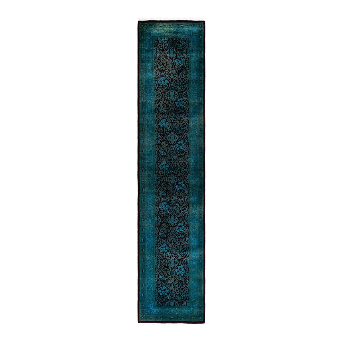 Overton Hand Knotted Wool Vintage Inspired Modern Contemporary Overdyed Blue Runner Rug - 2' 6" x 12' 0"