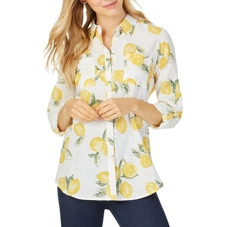 Foxcroft NYC Womens Zoey White Cotton Printed Button-Down Top Shirt 2 BHFO 7643