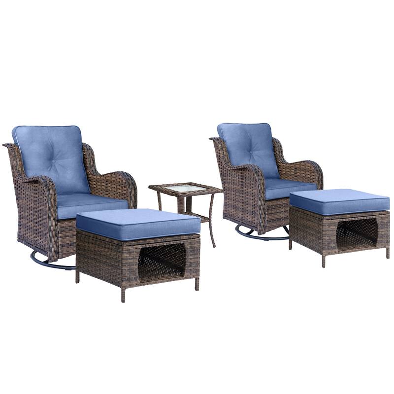 High Back Brown Wicker Outdoor Patio Furniture Sets with Swivel Chairs