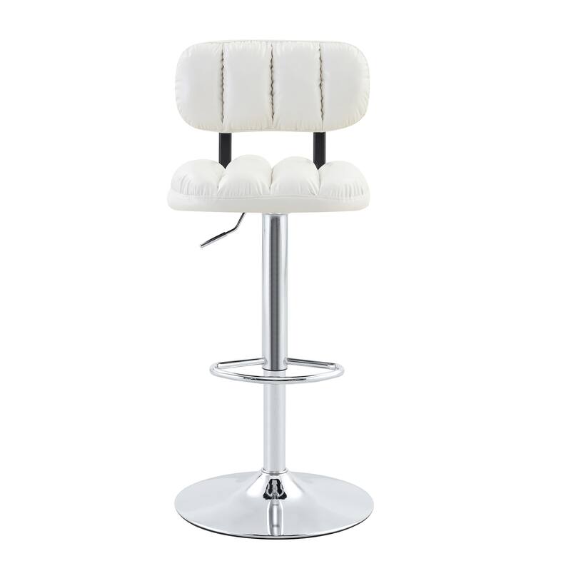 PU Leather Upholstered Bar Stools Set of 2, Adjustable Height Swivel Bar Stools, Dining Chairs with Chrome Base & Footrest