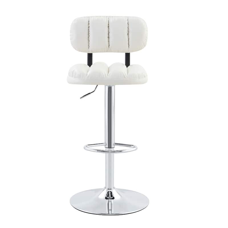 Set of 2 Adjustable Height Bar Stools, PU Leather Upholstered with Chrome Base & Footrest, Modern Comfortable Stools