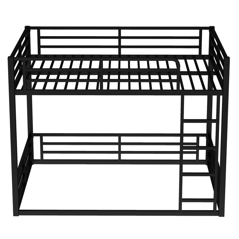 Metal Bunk Bed, Full over Full Floor Bunk Bed Frame,Heavy-Duty Bunk Bed for Kids, Teens, Adults, Noise-reduced Design, Black