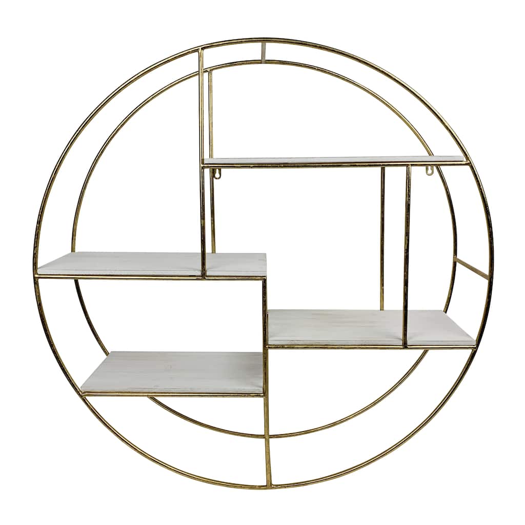 Sagebrook Home Metal/Wood, 32" 4Layered Round Shelf, White/Gold, Round, 32"H, Solid Color - 32.0" x 7.0" x 32.0"