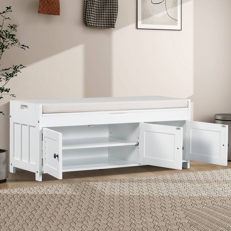 43.5" Storage Bench With Linen Blend Cushion