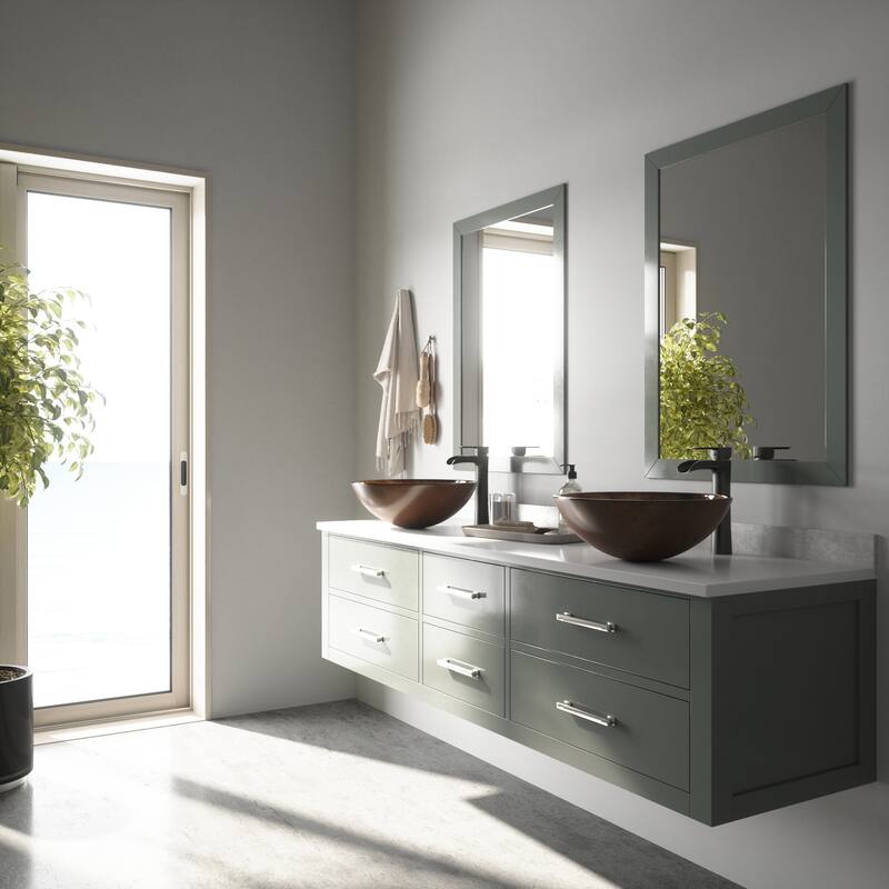VIGO Giovanni 17"L x 17"W Glass Vessel Sink and Niko 11"H Faucet Set