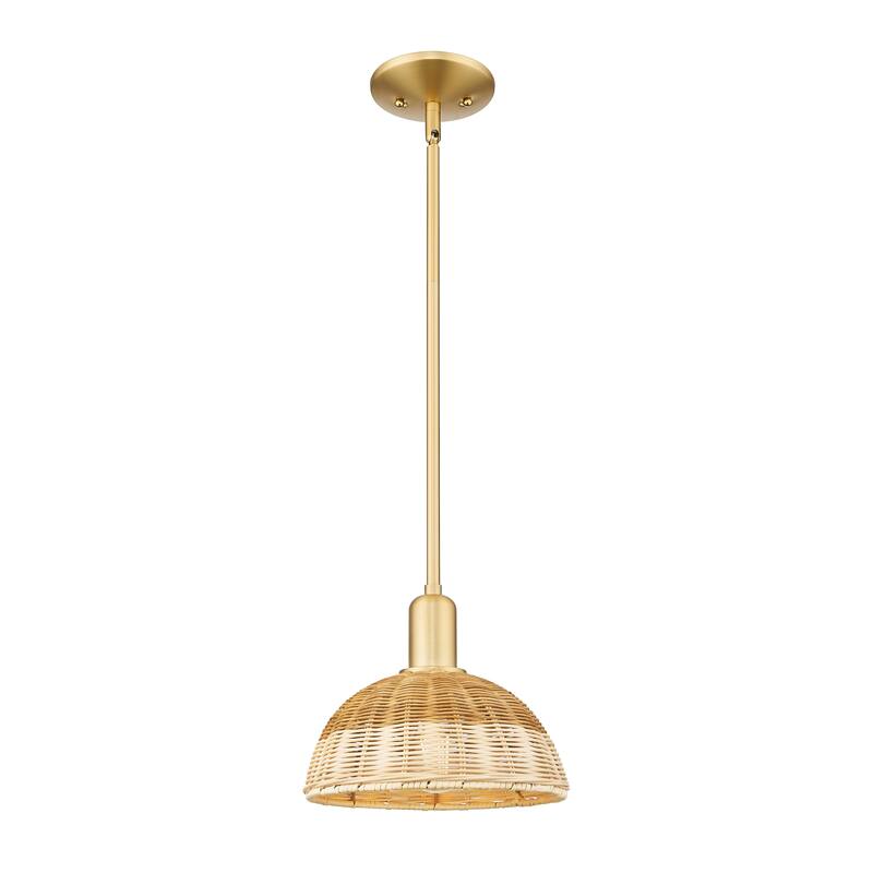 Innovations Lighting Downtown Urban - Natural Ballston Dome - 1 Light 9" Stem Hung Mini Pendant with Basketweave Shade