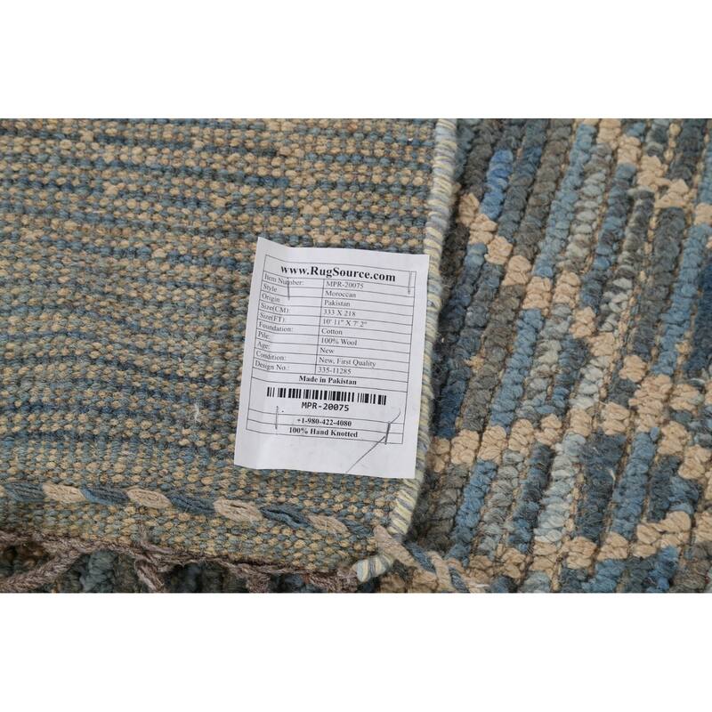 Moroccan Rug Hand-Knotted Blue Abstract Wool Carpet - 7'2"x 10'11"