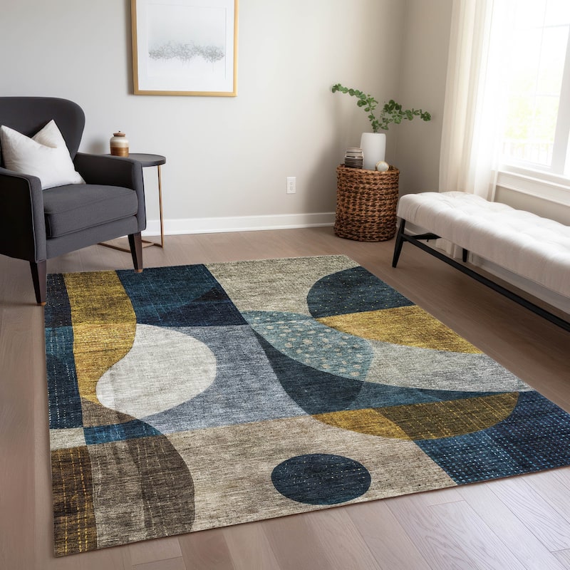 Machine Washable Indoor/ Outdoor Abstract Modern Chantille Rug