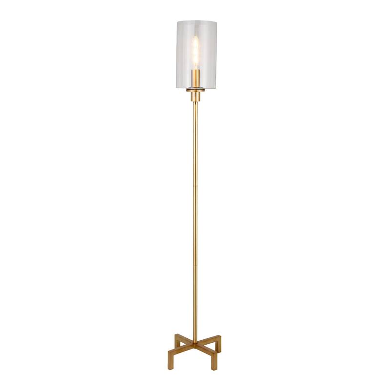 HomeRoots 66" Brass Torchiere Floor Lamp With Clear Transparent Glass Drum Shade - 66" Tall