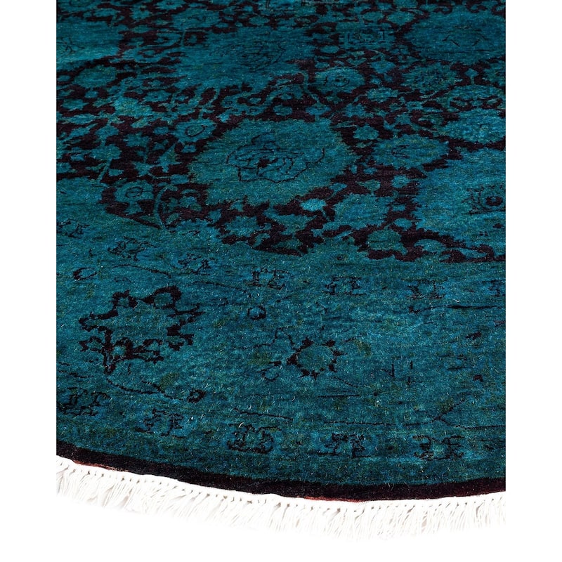 Fine Vibrance, One-of-a-Kind Hand-Knotted Area Rug - Green, 7' 1" x 7' 1" - 7' 1" x 7' 1"