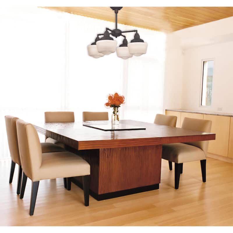 Westinghouse Scholar Four-Light Indoor Convertible Chandelier/Semi-Flush Fixture, Oil Rubbed Bronze Finish with White Opal Glass