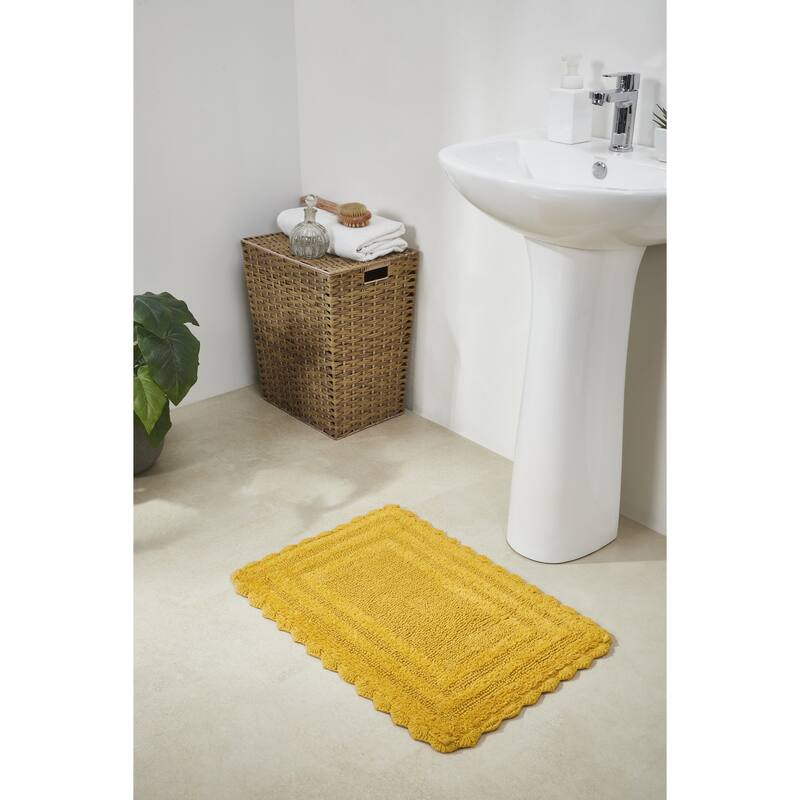 Better Trends Bath Rugs Set 100% Cotton Soft & Water Absorbent Tufted Bathroom Rug for Shower, Sink Bath Mats Lilly Crochet - 2 Piece Set (17" x 24" | 20" x 20") - Yellow