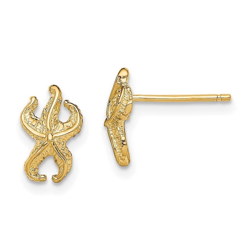 Curata 10k Yellow Gold Nautical Starfish Post Earrings - 10.63x6.5mm
