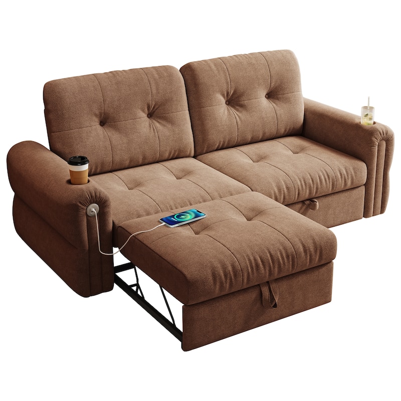 GDFStudio - Chenille Convertible 2-Seater 74" Sofa Bed