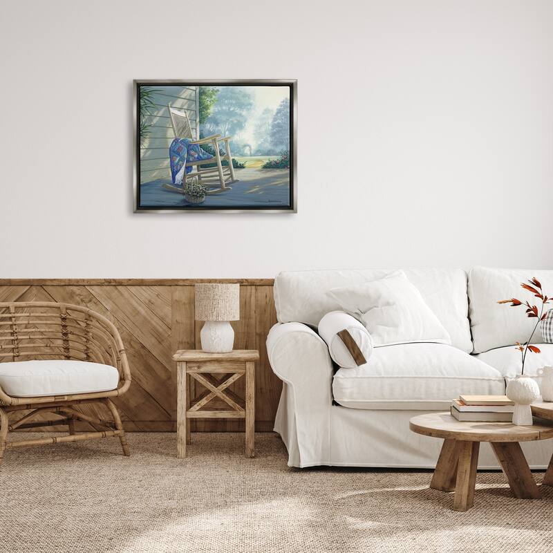 Stupell Rocking Chair on Porch Framed Floater Canvas Wall Art Design by Michael Humphries