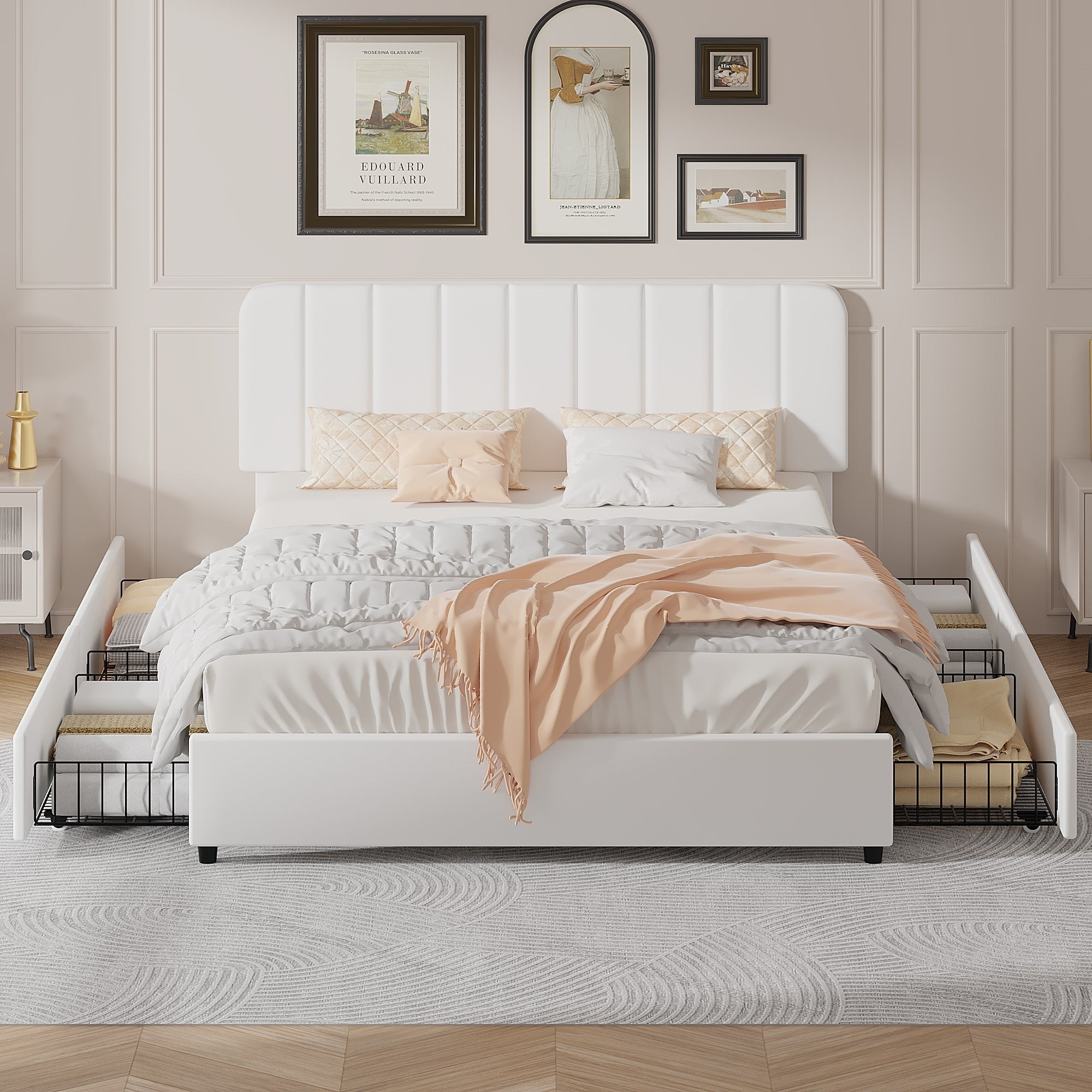 Javlergo Adjustable Upholstered Platform Bed Frame with Storage Drawers Heavy-Duty Quiet Frame No Box Spring Needed