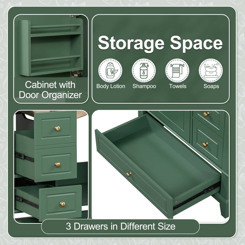 Bathroom Vanity with Sink, Bathroom Storage Cabinet with 3 Drawers and 1 Door, Bathroom Vanities with Solid Wood Frame