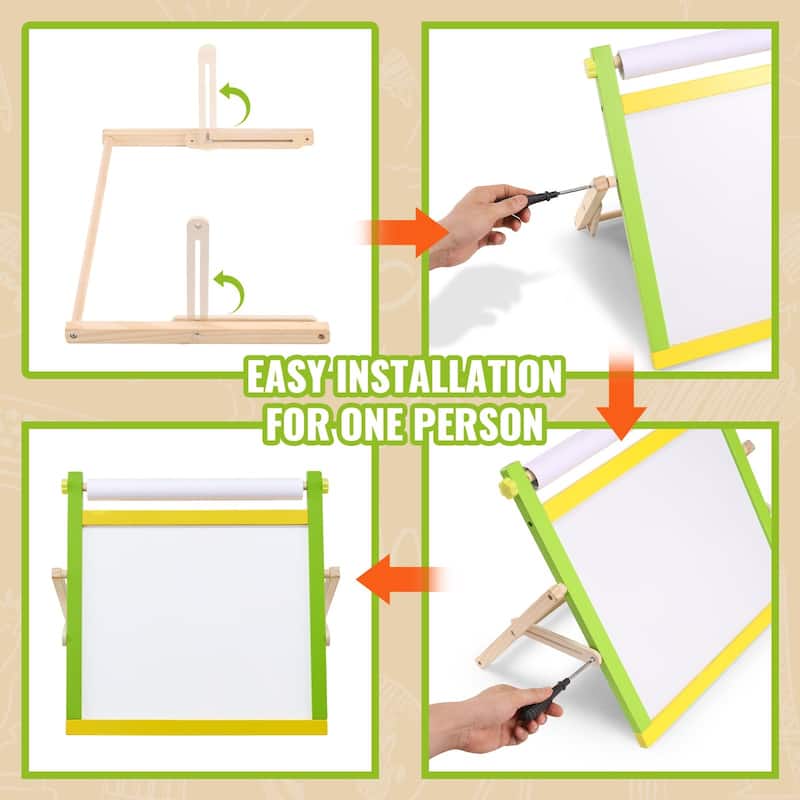 Christmas Gift! 3-in-1 Tabletop Kids Art Easel Double-Sided Magnetic Whiteboard Chalkboard - Multi