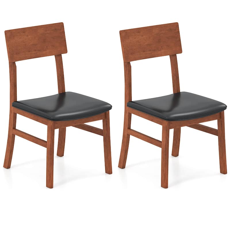 Costway Dining Chairs Set of 2/4 with Rubber Wood Legs & Upholstered - Black + Oak - 2 PCS - Set of 2