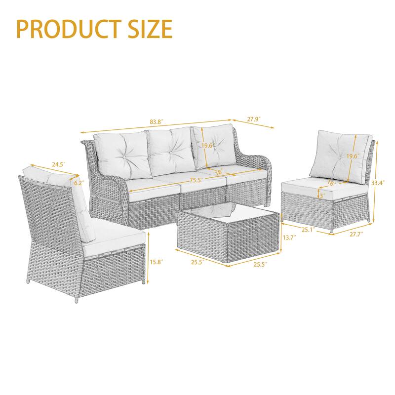 6-pieces Patio Wicker Outdoor Sectional Seating Sofa Set with Coffee Table
