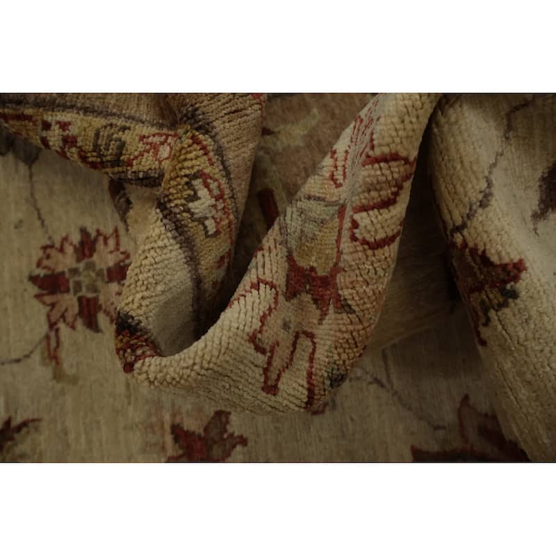 Hand Knotted Oriental 100% Wool Carpet Traditional Floral Beige & Ivories Peshawar Area Rug - 8' 4'' X 6' 2''
