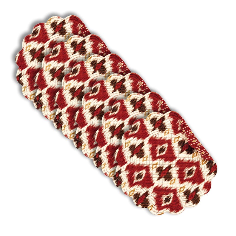 Ikat Cotton Quilted Round Reversible Placemat Set of 6