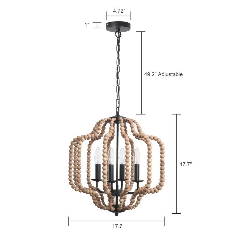 OYIPRO 4-Light Farmhouse Geometric Chandelier with Wood Beads