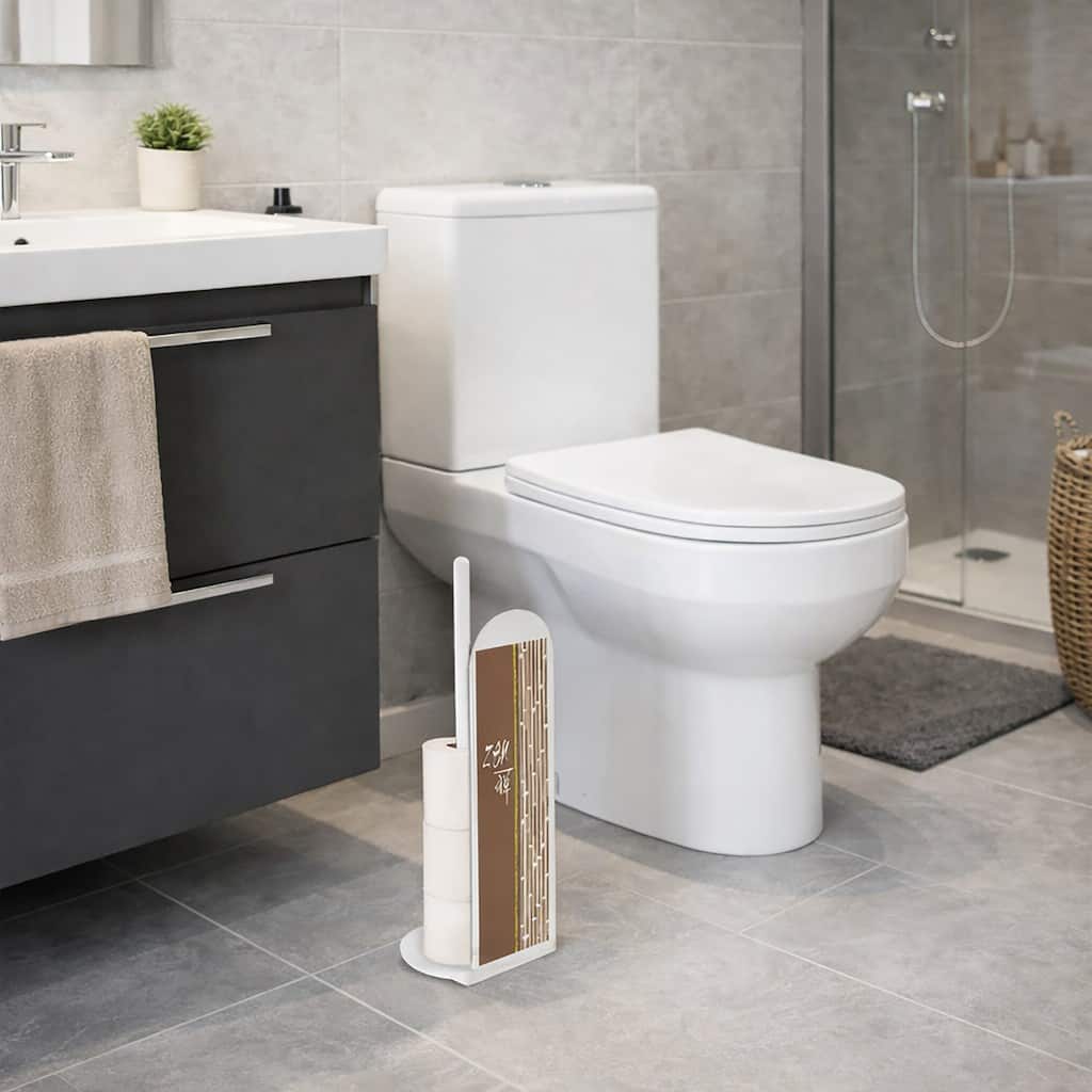 Zen Brown Freestanding Toilet Paper Holder - Brown, Beige, Green - 5"L x 5"W x 19"H