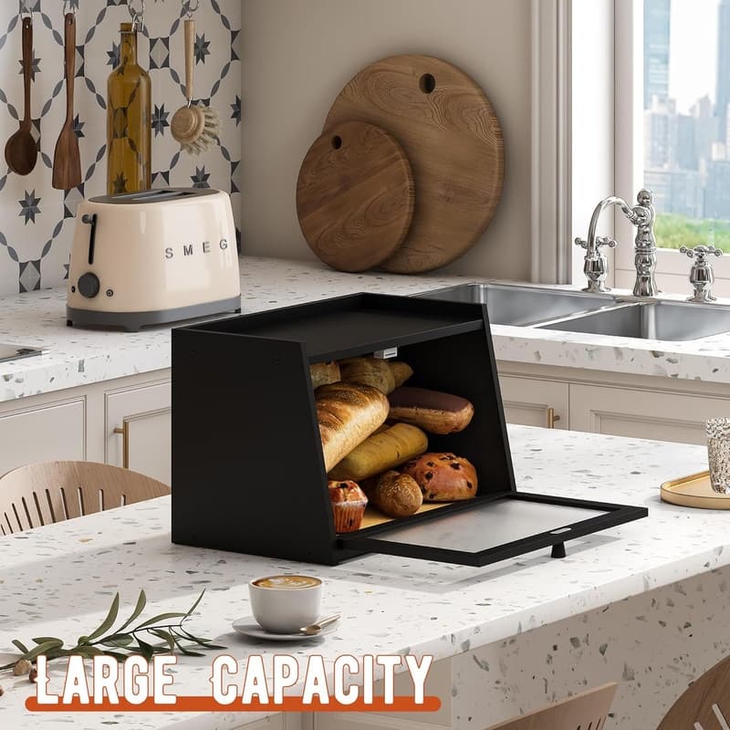 Large bread box for kitchen countertop, rustic-style bread container, bread storage box with window
