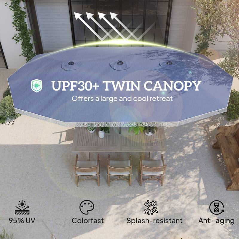 GDFStudio Outdoor Zephyr Double-Sided Patio Umbrella with UV Protection and Crank Lift