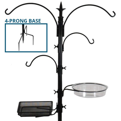 Bird Feeding Bath Station, Black Metal Pole with Prongs for Bird Feeders with Ground Stake Prongs 7ft Tall - (Black)