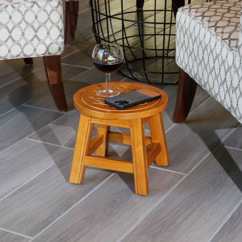 Carved Wooden Step Stool - Natural