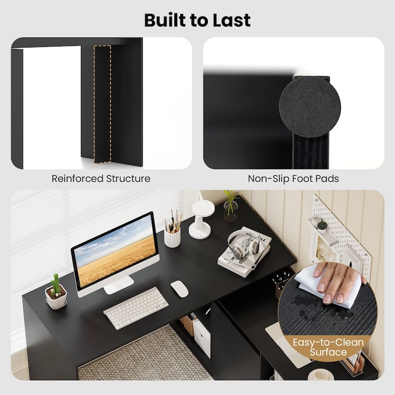 Gymax 48'' Reversible L-shaped Computer Desk w/2 Doors 4 Open Storage