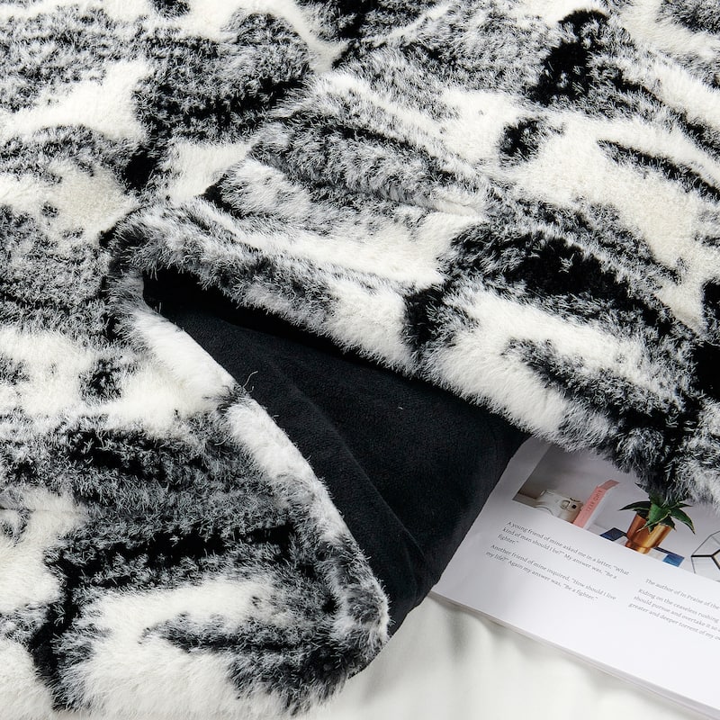 Home Soft Things Two Tone Artistic FauxFur Throw Black White Blanket
