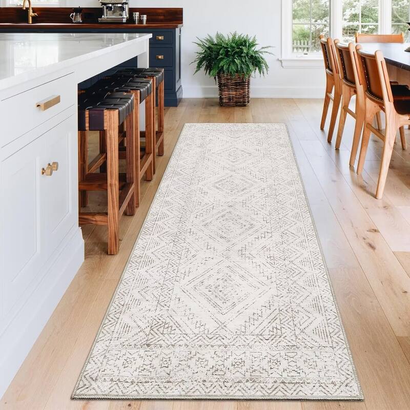 Vintage Geometric Living Room Rug Washable Indoor Bedroom Rugs Non Slip Low Pile Area Rug