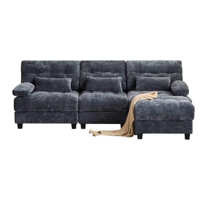 93" Modern Adjustable Backrest Sectional Sofa Set with Throw Pillows