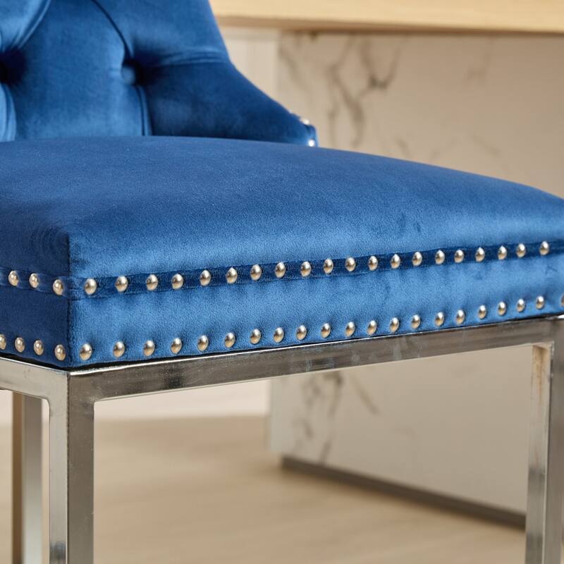 Counter Height Bar Stools Set of 2 Velvet Upholstered Barstools with Decoration Chrome Nailhead Trim Leisure Bar Stools