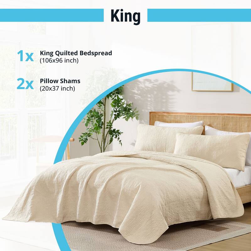 HLC.ME Lorenzo - 3 Piece Size Quilt Set, Lightweight Bedspread Coverlet Set.