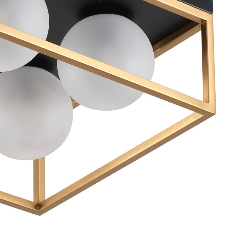 Farmhouse Black and Gold 4-Light Flush Mount Ceiling Light with Globe Frosted Glass Shades