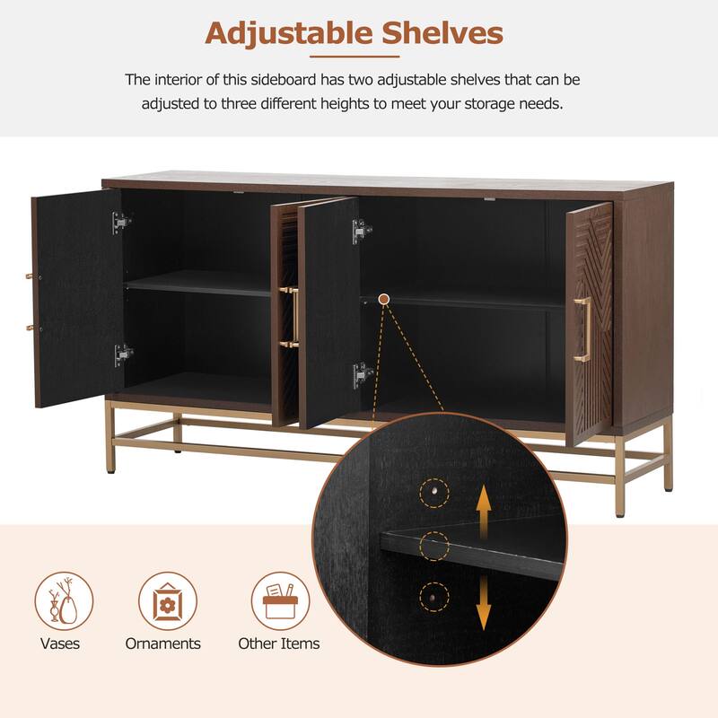 Homy Casa Modern Navy Sideboard Buffet Cabinet with Adjustable Shelves