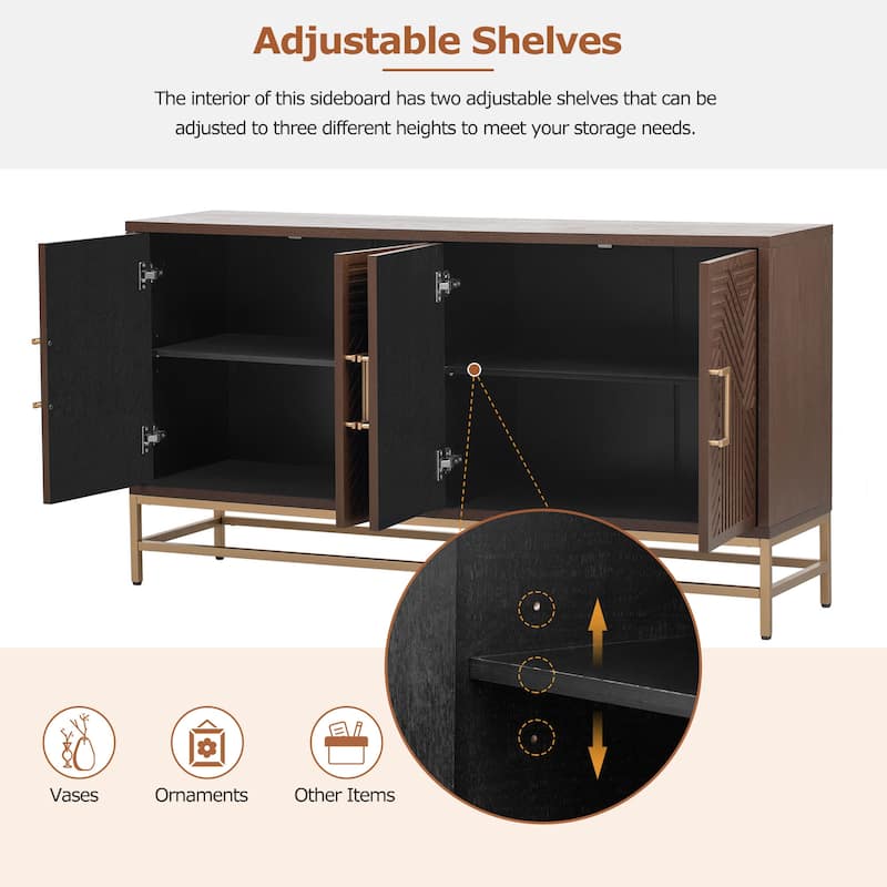 Rectangular Sideboard Entryway Cabinet with Adjustable Shelves & Metal Leg, Buffet Cabinet Console Table for Kitchen Living Room
