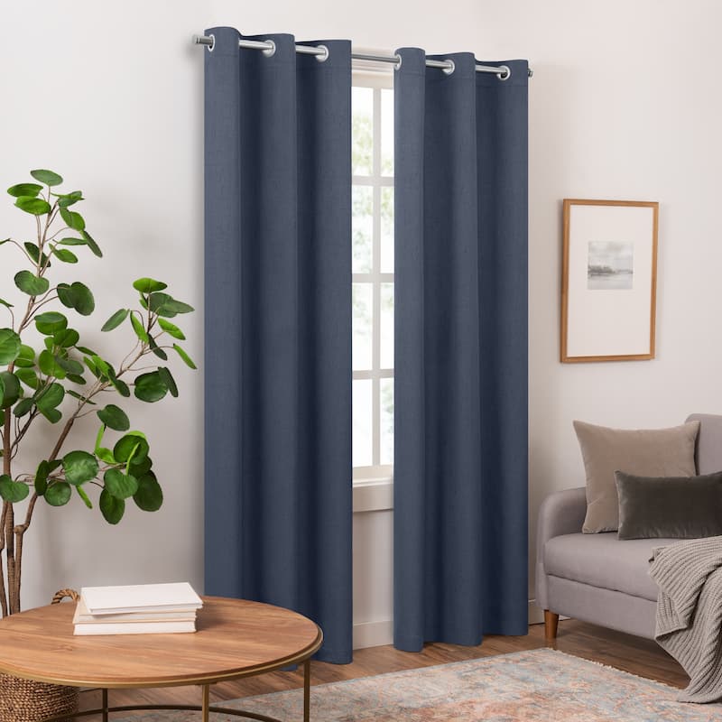 Eclipse Pembroke 100% Blackout Curtains, Faux Linen Grommet Window Curtains (2 Panels)