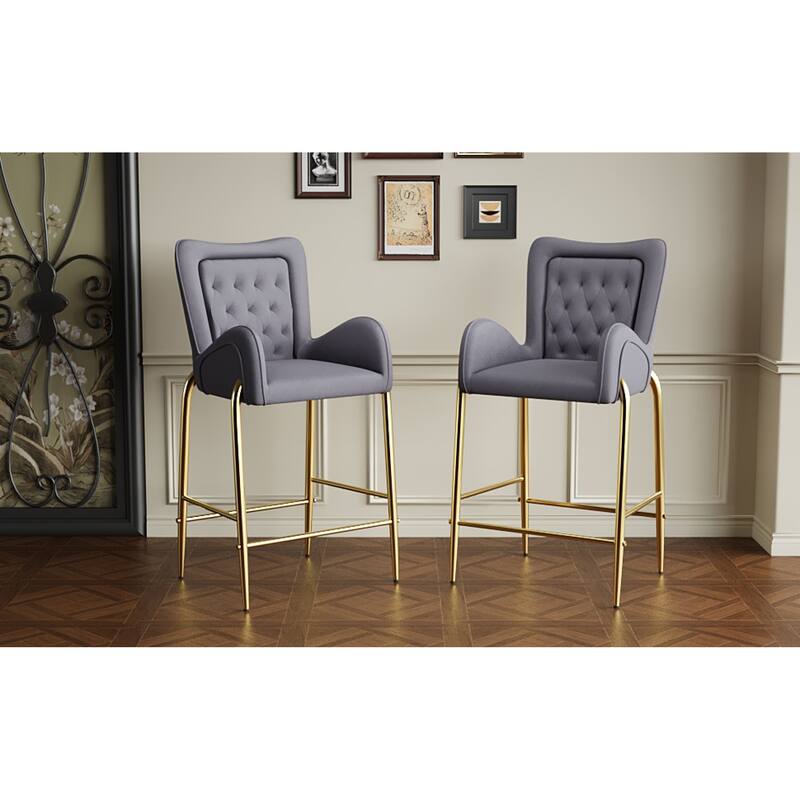 Roomfitters 28.75" Counter Height Bar Stools Set of 2, Tufted Velvet Bar Height Arm Chairs with Golden Legs and Footrests