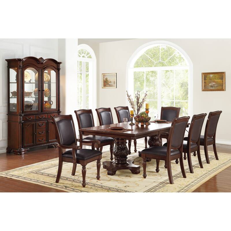 Formal Dining Room Table w Leaf Brown 1pc Dining Table Only Double Pedestal Base Royal Rectangle Table